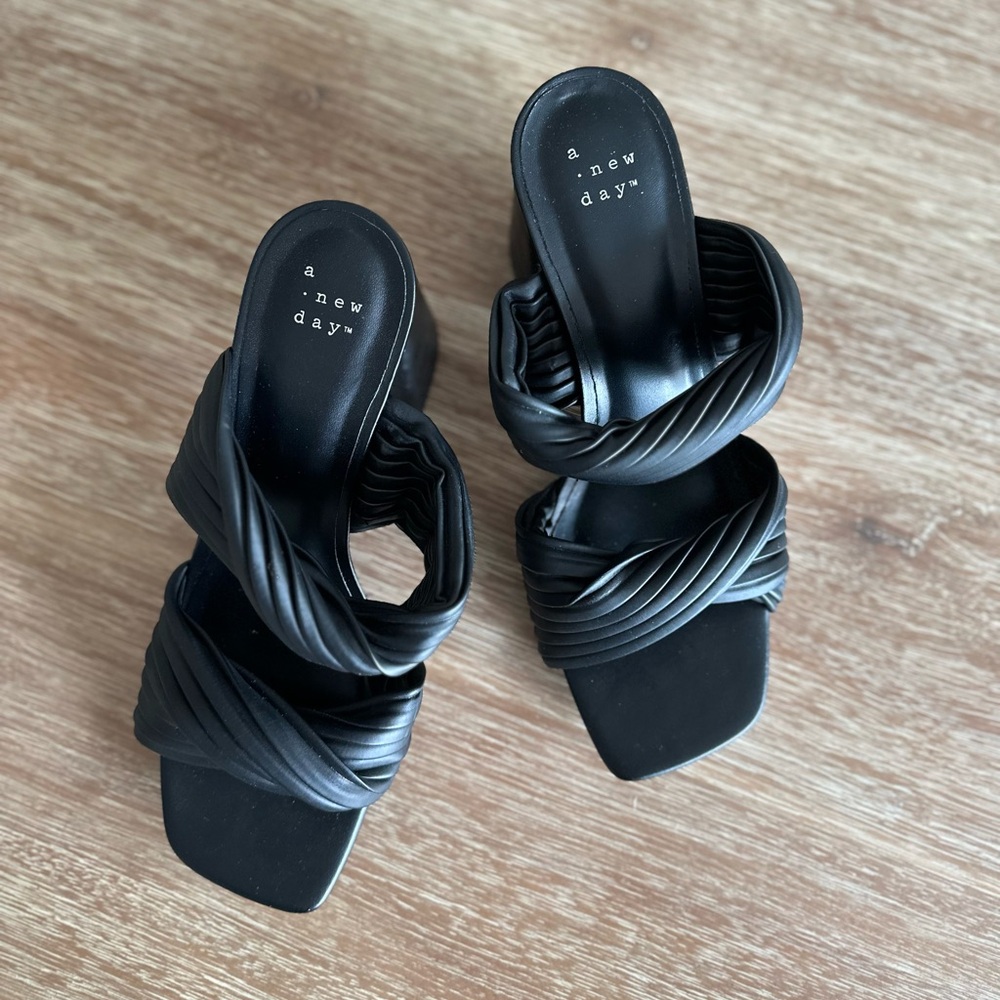 A New Day Black Block Heeled Sandals